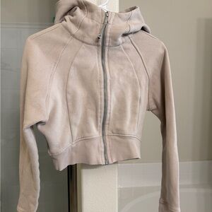 Women's Beige Hoodie Jacket (cropped scuba)